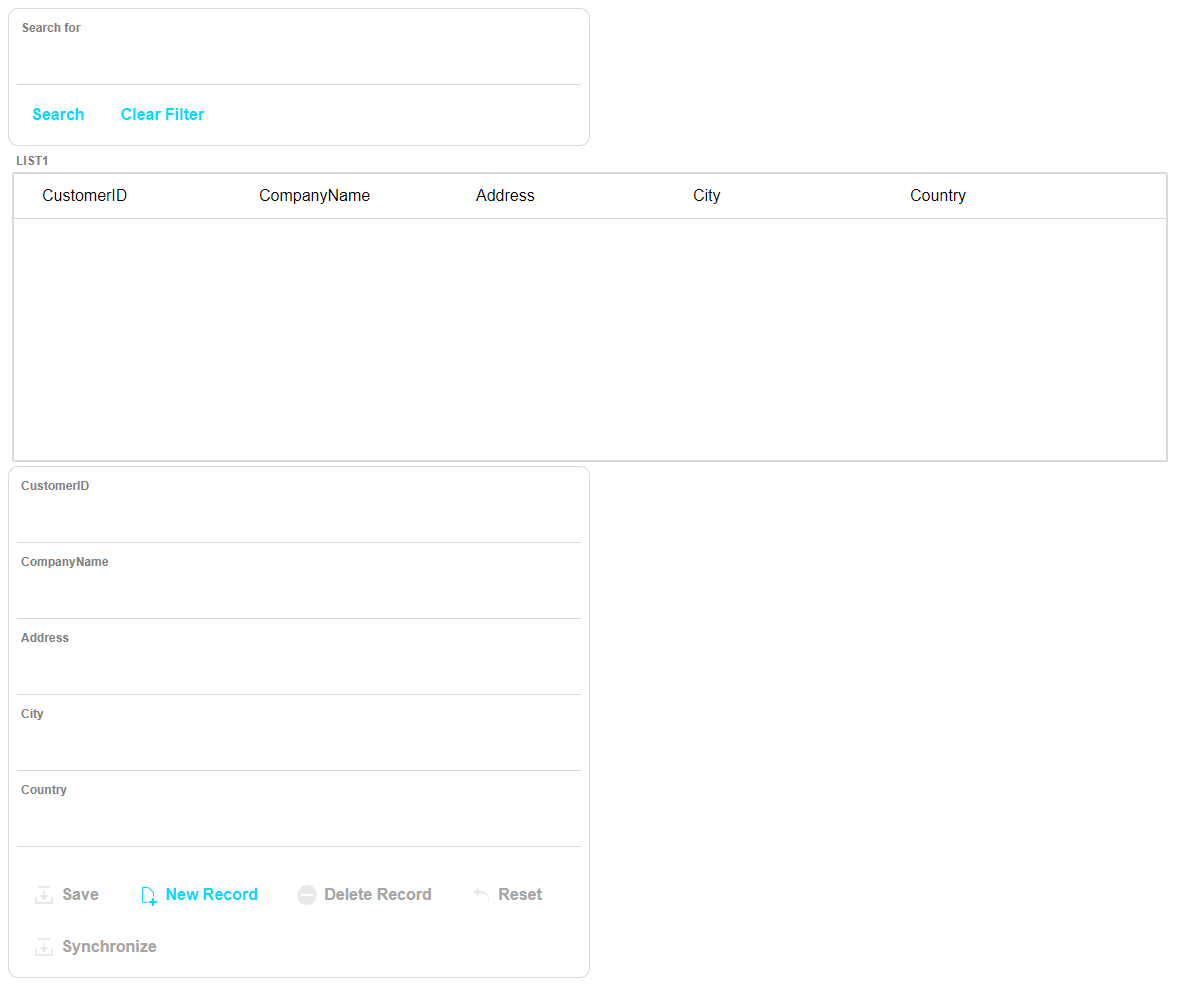 Previewing the Search Part, List control, and Detail View in
LPreview Live Preview.